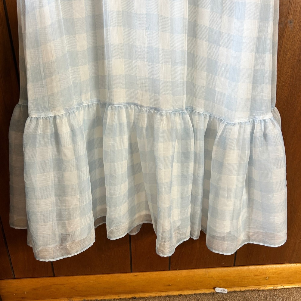 Lauren Ralph Lauren Light Blue Gingham Tie-Neck Ruffle Midi Dress Size 12 Spring - Picture 4 of 10